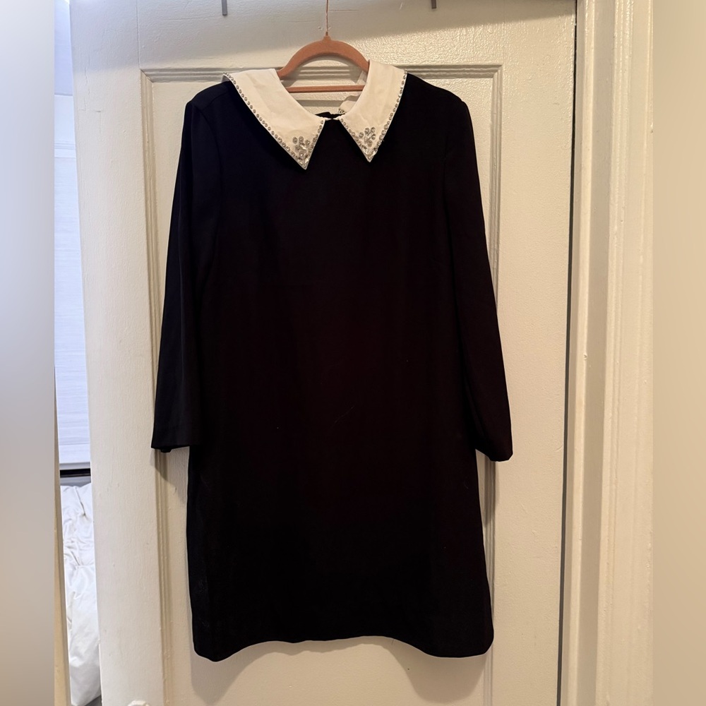 H&M Black Dress with Embellished White Collar- cute for Wednesday Adams costume